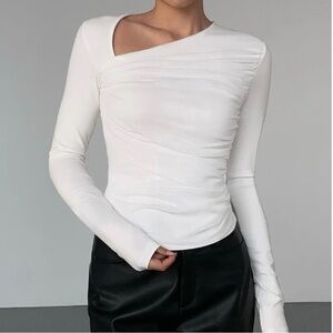 Commense Asymmetrical Ribbed Knit Top